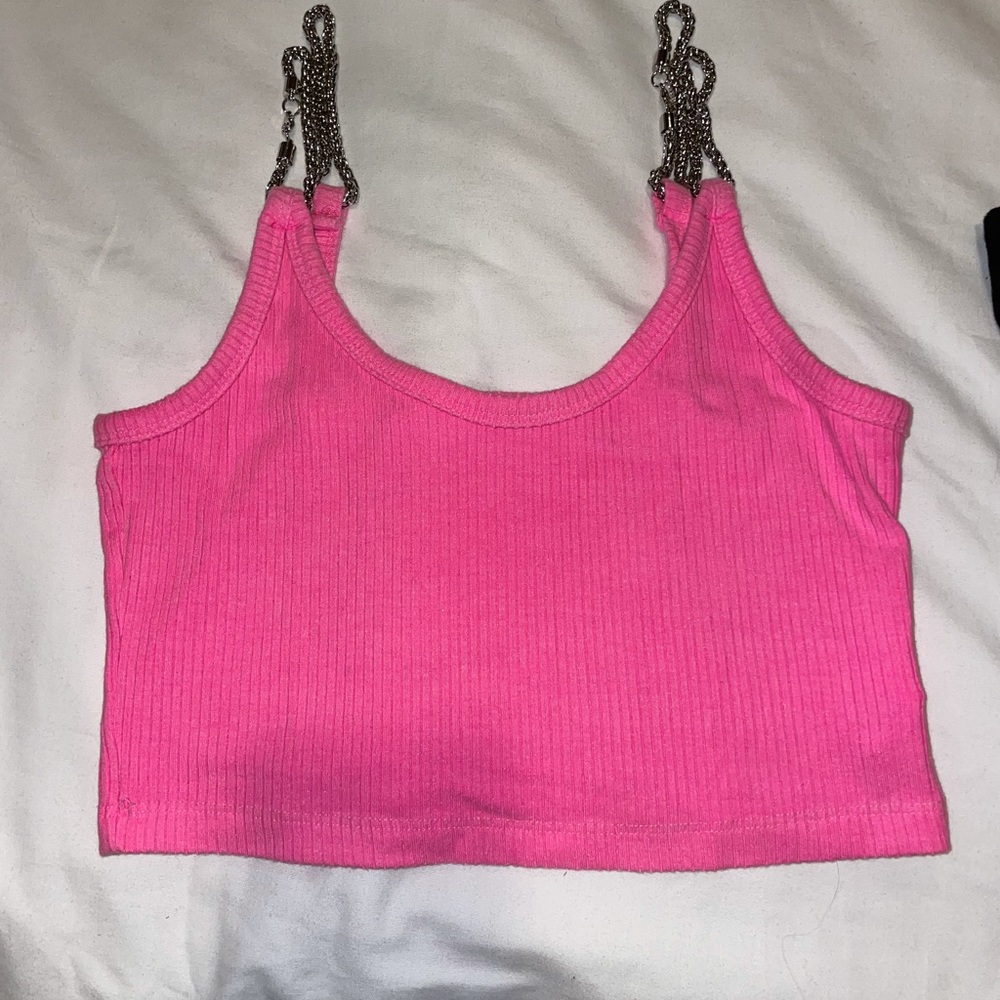Emma and sam pink chain strap crop top